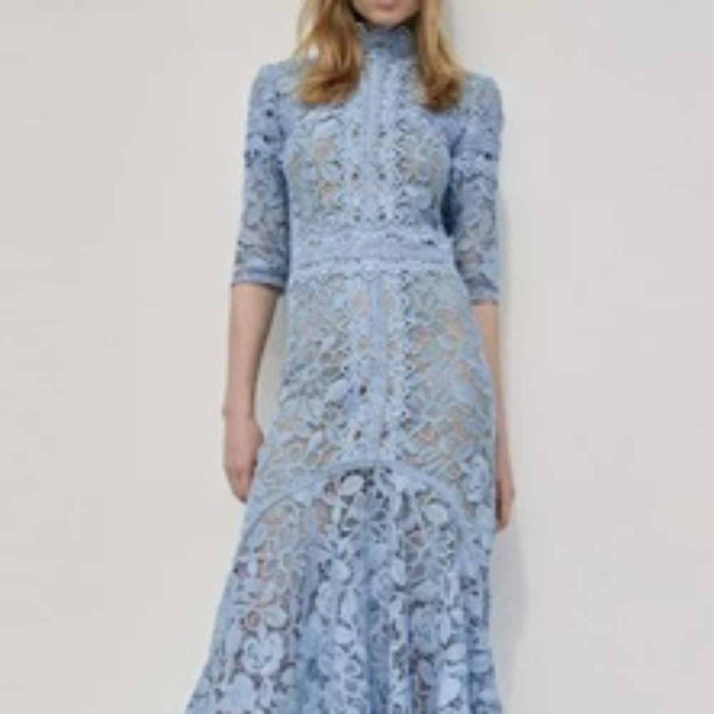 COPY Shoshana Dress Bridesmaid Floral Embroidered Light Blue Summer Dress NWOT